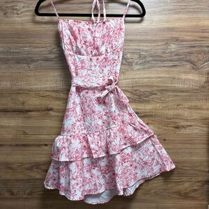 Pink Floral Summery Mini Dress